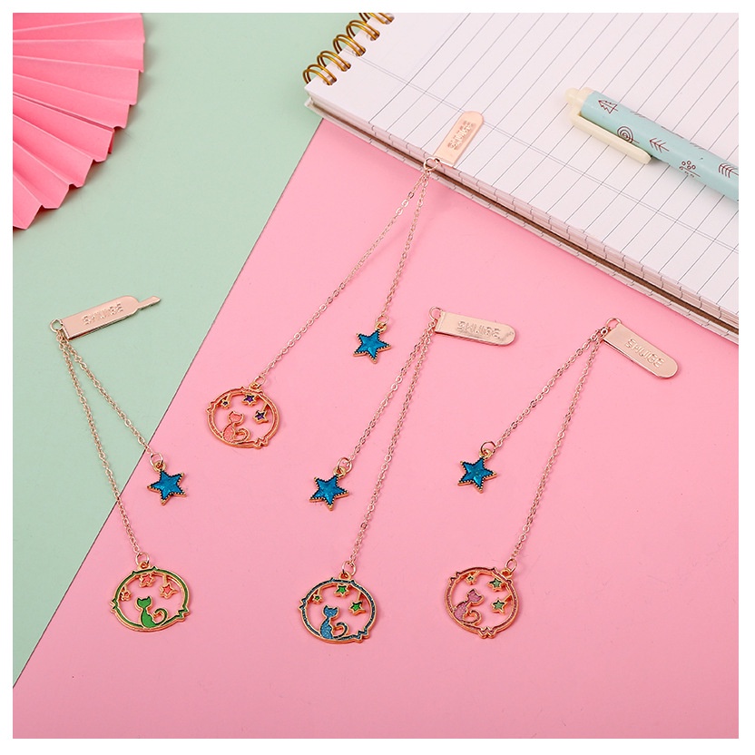 1 Thẻ Đánh Dấu Sách Bằng Hợp Kim Hình Mèo Hoạt Hình Sáng Tạo Đa Ứng Dụng Cho Học Sinh