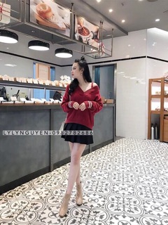 áo len trễ vai cổ tim