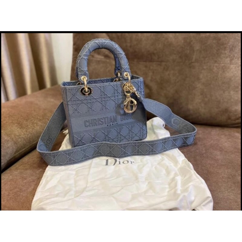 Túi vải di-or màu xanh