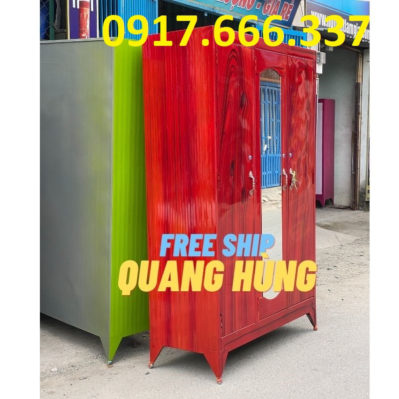 Tủ sắt đựng quần áo 3 cánh màu giả gỗ - Giao hàng trong ngày HCM