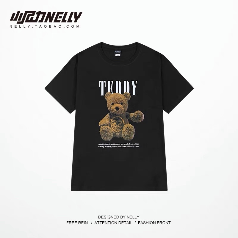 Áo thun Nelly hình gấu TEDDY đen ( mã áo THDX8408AK)
