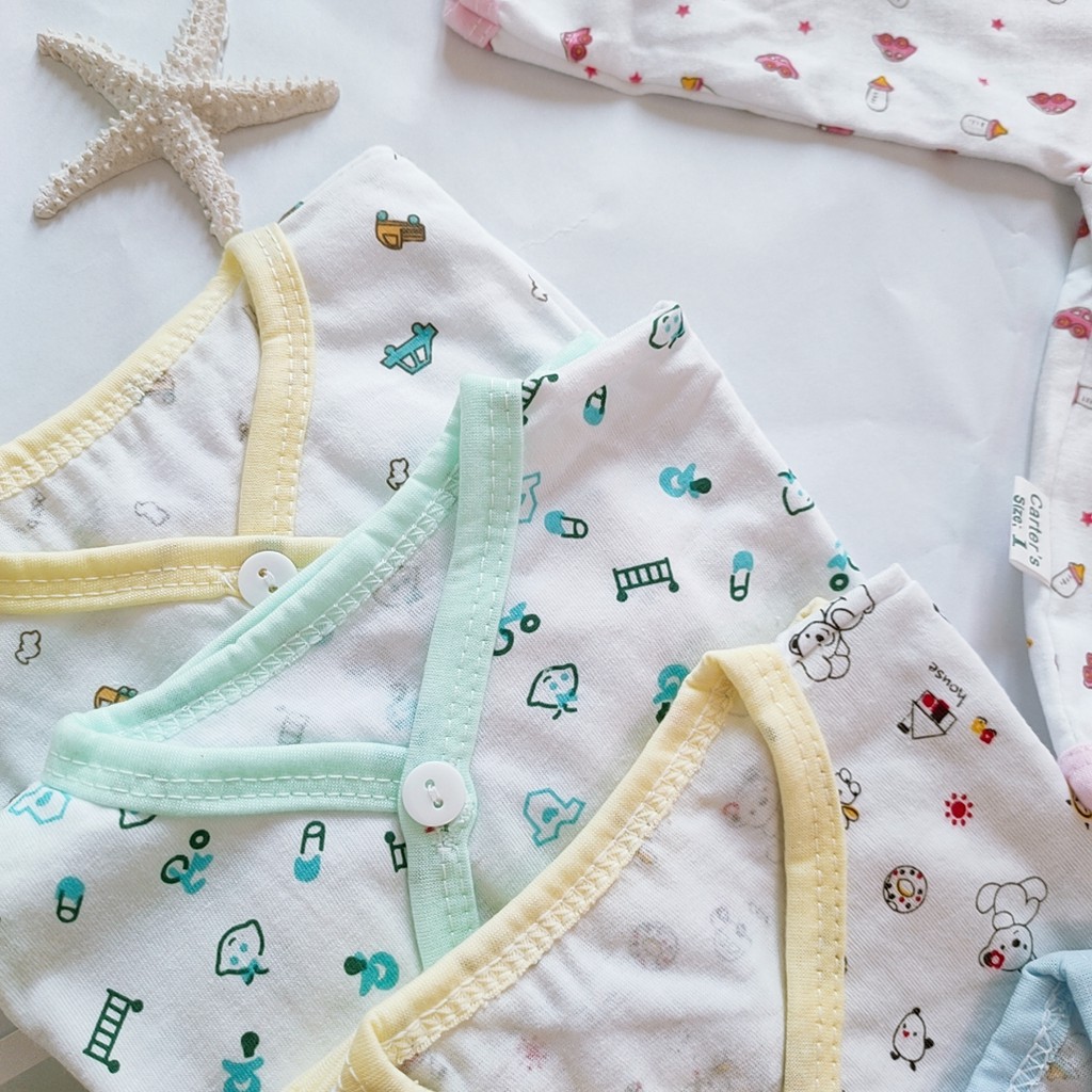 Áo sơ sinh dài tay bình sữa vạt chéo cotton cho bé trai bé gái ACuteBaby