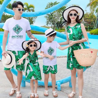 Set trang phục đi biển, đi chơi cho cả gia đình - xanh lá cây