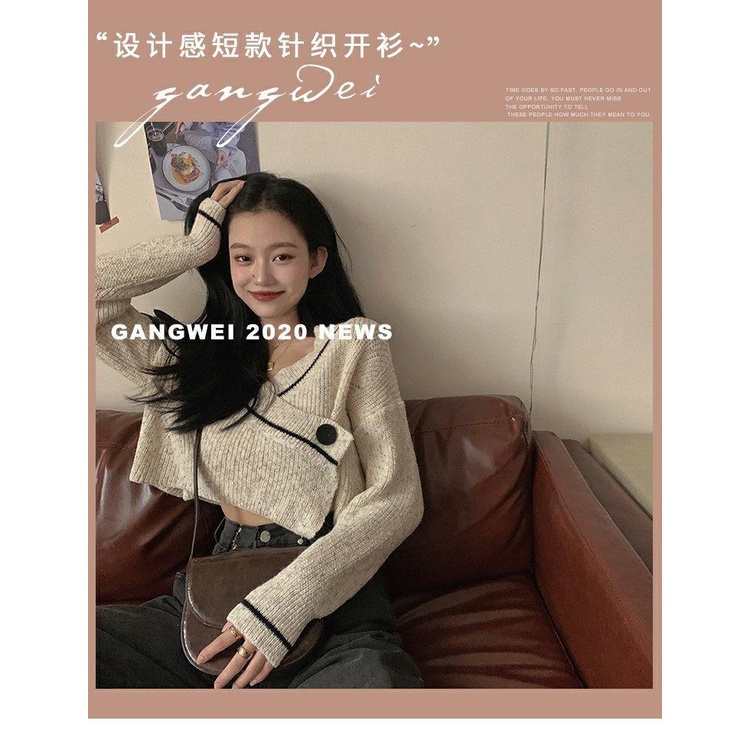 COZOK Áo len tay dài cổ chữ V form rộng