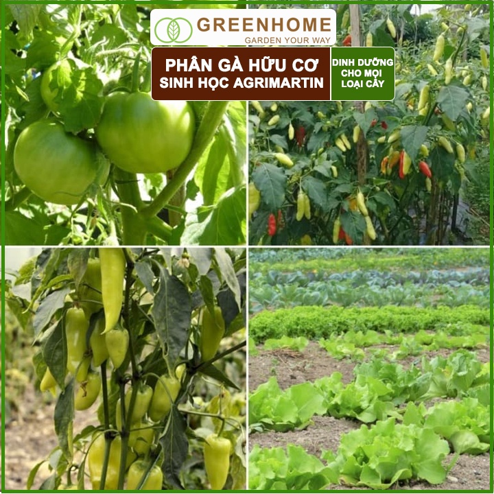 Bộ 2 Phân gà Agrimartin, bao 1kg, viên nén, hữu cơ sinh học bón rau sạch, cây ăn quả, hoa hồng |Greenhome