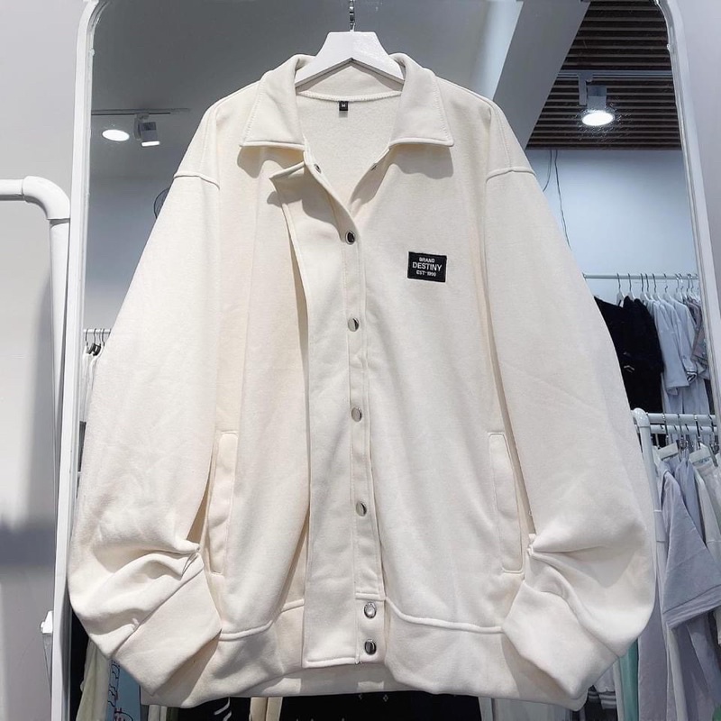 (CÓ SẴN) Áo Khoác Polo nút bấm chữ thêu nỉ bông DESTINY unisex (nam nữ mặc được)
