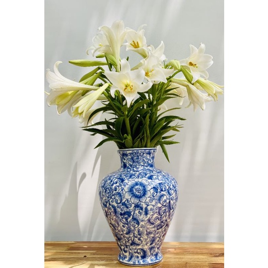 Bình Hoa Vẽ tay Men Lam H33cm Bát Tràng