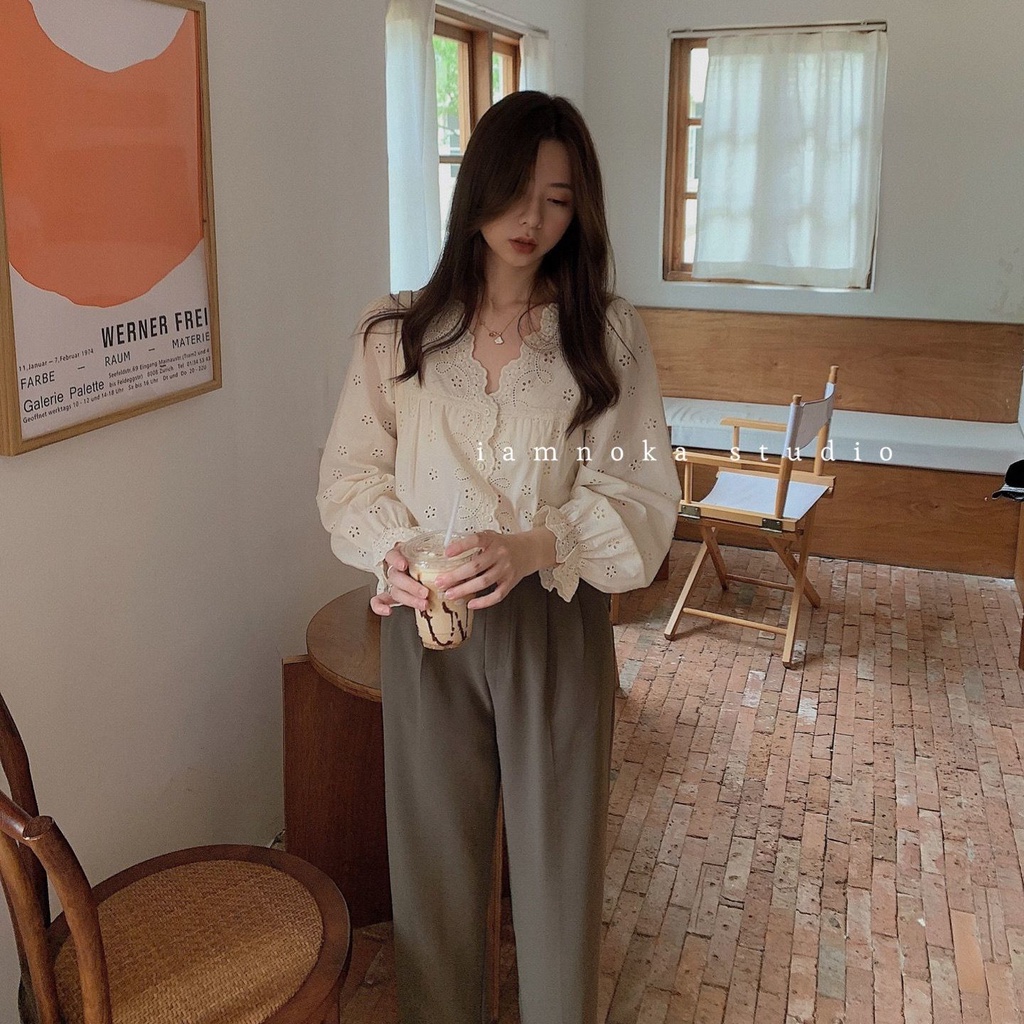 Áo Nữ Tay Dài Phối Ren Thời Trang Phong Cách Hàn Quốc