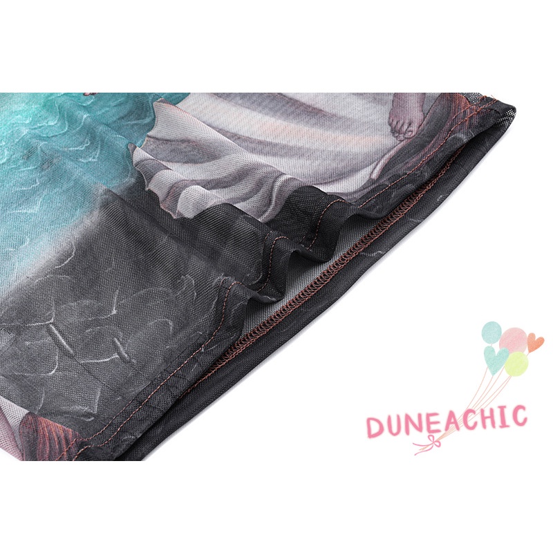 DUNEA Áo Tank Top Cổ Tròn In Họa Tiết Nghệ Thuật Phong Cách Đường Phố Cho Nữ