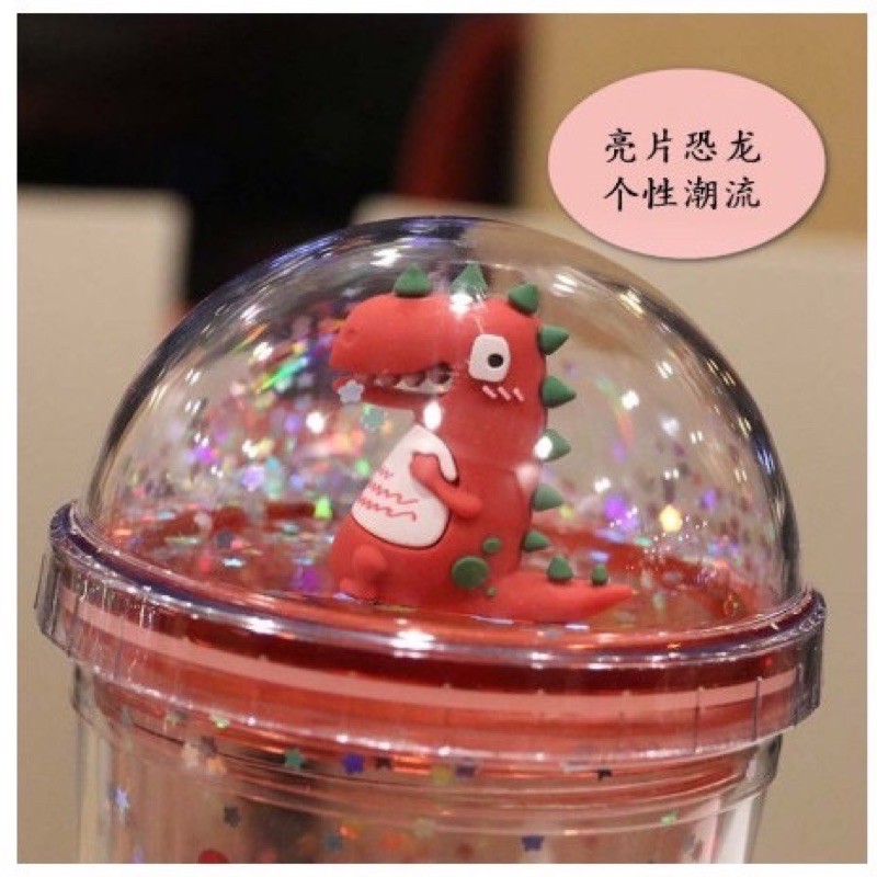 Ly đựng nước, Cốc uống nước khủng long 380ml 2 lớp hot hit 2021