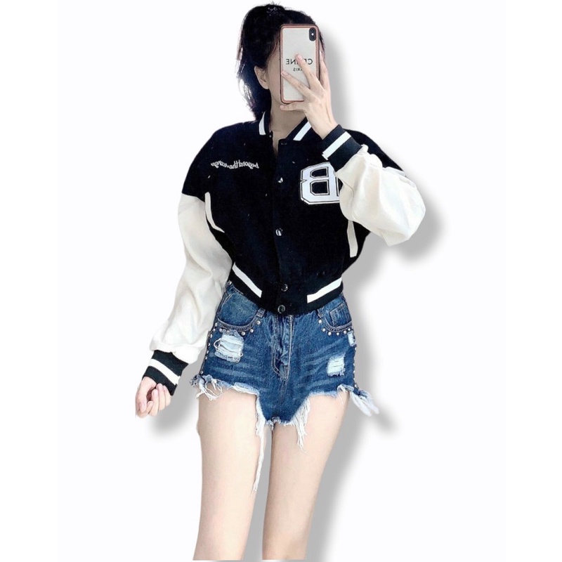 Áo Khoác Bomber Nữ Cúc Bấm Da Lộn Lên Form Chuẩn Hình - CLITUS FASHION