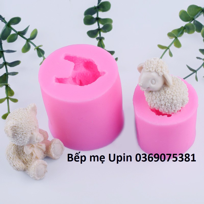 [KHUÔN 4D SALE] Khuôn silicon con cừu / con gấu làm rau câu, khuôn nến các loại