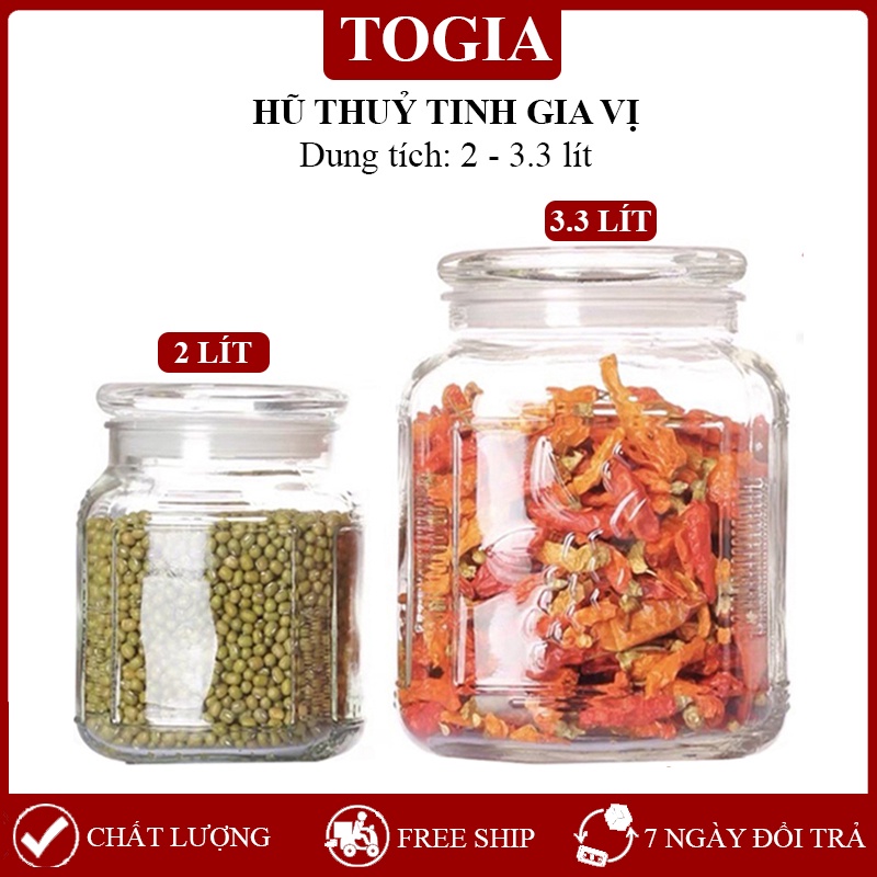 Hũ Thủy Tinh - Lọ Gia Vị Thủy Tinh Nắp Hít Giúp Bảo Quản Đồ Ăn Các Loại Hạt, Bánh Quy Dung Tích 2 Lít, 3.3 Lít.