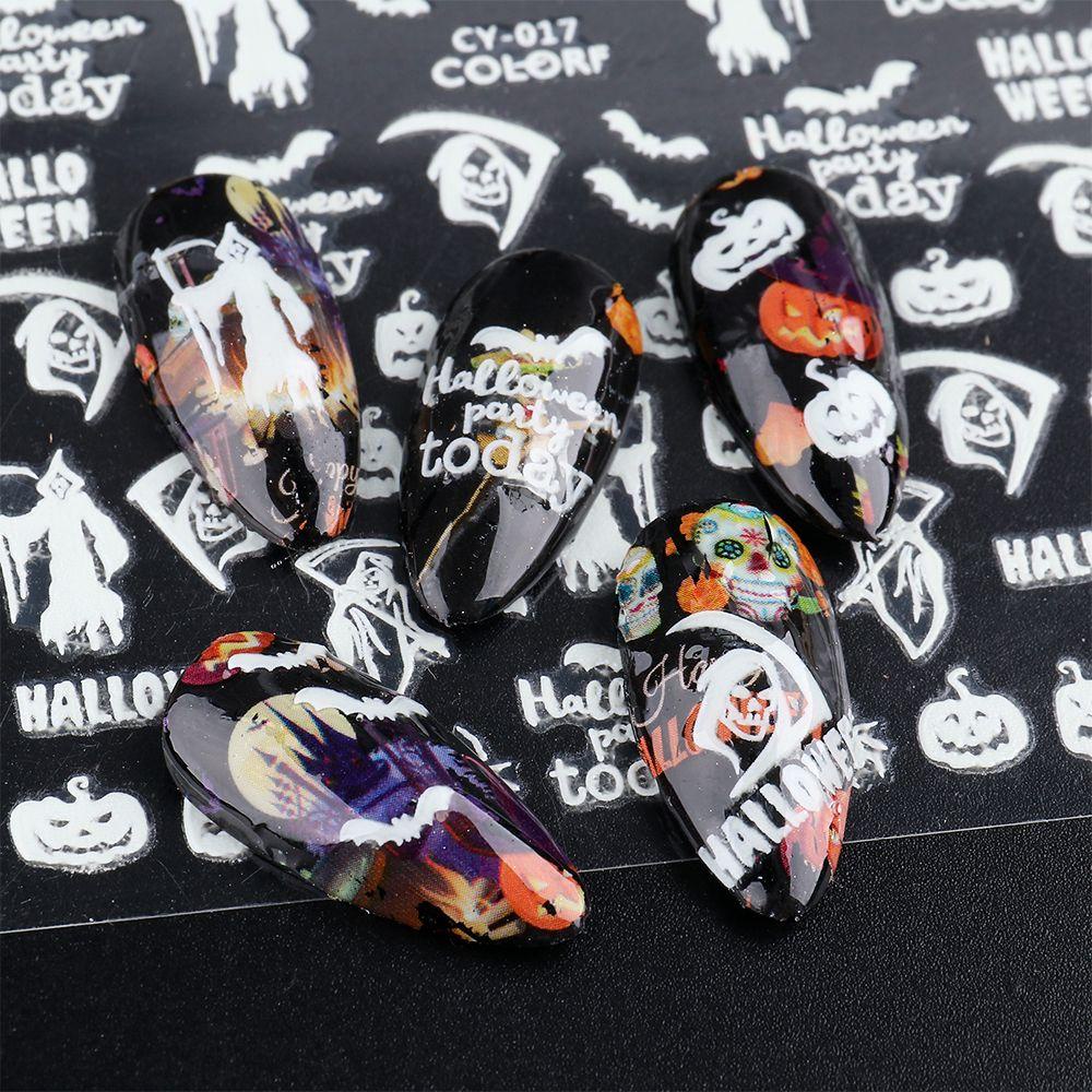 ☆YOLA☆ DIY Slider Decals 3D Spider Web Halloween Nail Stickers Ghost Nail Decor Luminous Party Design Flame Glowing in Dark