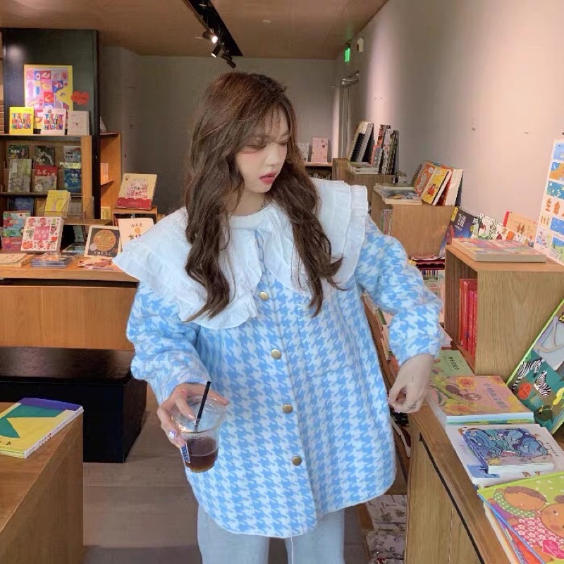 Áo khoác dạ zic zắc cổ sen xanh pastel siêu hot💙💙💙