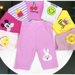 Quần legging lửng cotton bozip xuất dư thêu hình cho bé gái 8-20kg