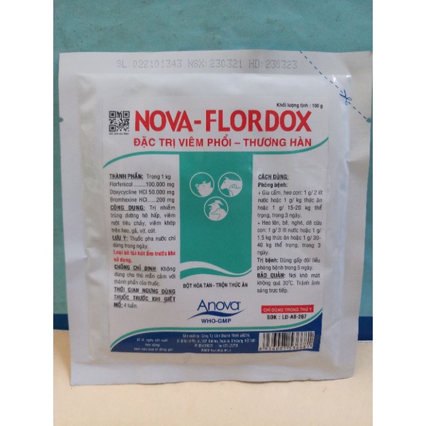 1 gói Nova Flordox 100 gram trộn vào thức ăn hoặc nước uống cho vật nuôi , giao y hình 2, hsd 23/03/2023
