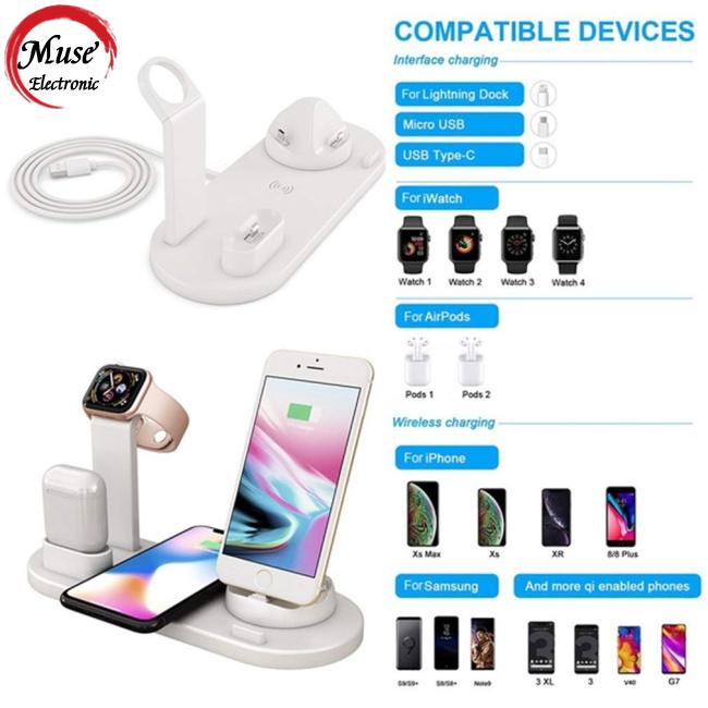 Giá Đỡ Kiêm Sạc Không Dây 3 Trong 1 Xoay Được Đa Năng Cho iPhone Airpods