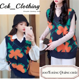 Áo gile len nữ họa tiết hoa cam phối màu cực xinh phong cách thời trang nữ thu đông hot hit hàng Quảng Châu cao cấp_M19