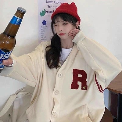ÁO KHOÁC CARDIGAN NAM  NỮ THÊU HỌA TIẾT CHỮ R PHỐI VIỀN  PHONG CÁCH HÀN ẤN TƯỢNG