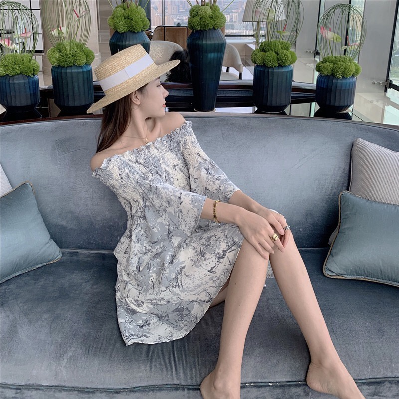 Váy nữ đầm nữ váy trễ vai đầm bẹt vai tay bèo dáng xòe V09 | BigBuy360 - bigbuy360.vn