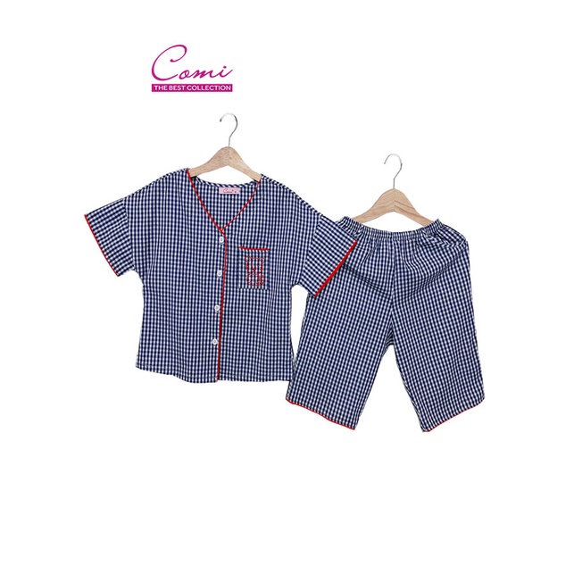 Bộ lửng nữ mặc nhà ngắn tay cài nút chất cotton kate CM514 Comi Homewear M-L-XL