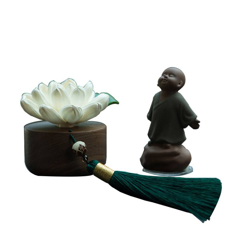 Bộ tượng hình chú tiểu hình hoa bằng gỗ hồ đàn cao cấp trang trí