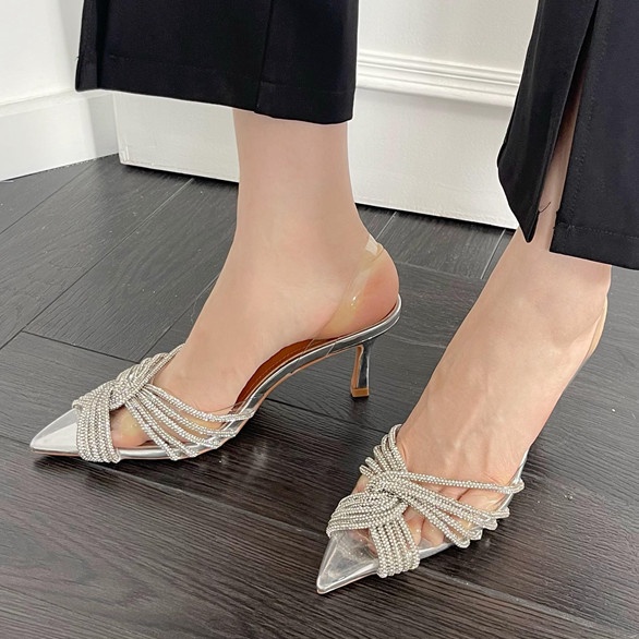 Giày Cao Gót Mũi Nhọn 3.15 Inches Đính Đá Thời Trang Cho Nữ