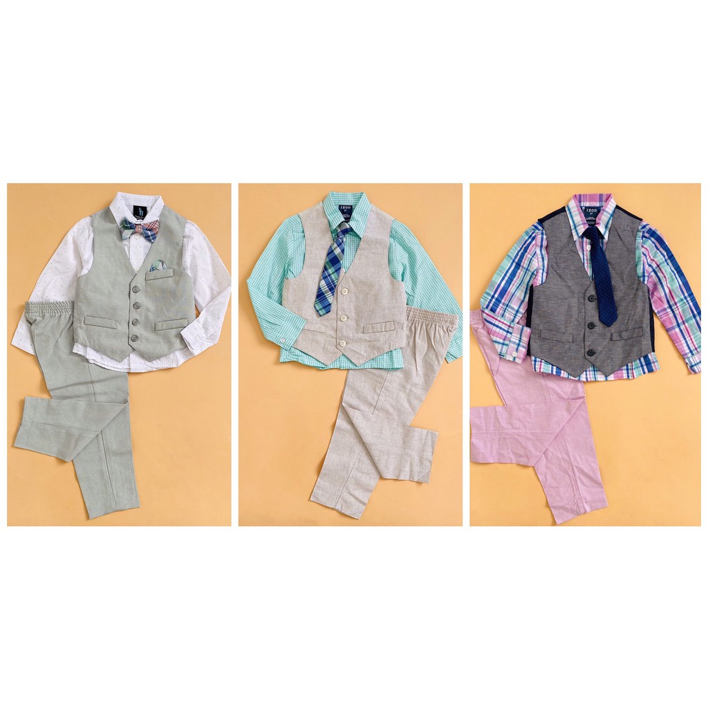Set bộ Vest bé trai 4 món (áo sơ mi + ghi lê + cavat + quần tây) I ZO D + Steve Harvey