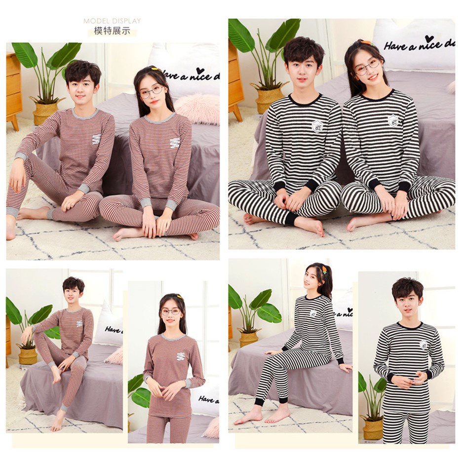 Bộ Đồ Ngủ Tay Dài Chất Liệu Cotton 140cm - 175cm Thời Trang Xuân Thu Cho Nam Và Nữ