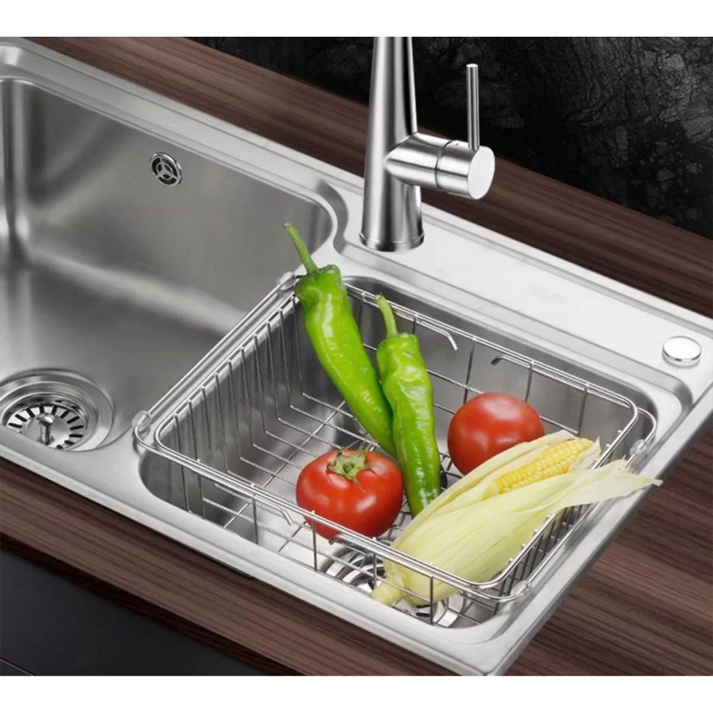 Rổ inox 304 treo bồn rửa chén - Rổ Inox Chậu Rửa --kiểu căng đơn phương D2626