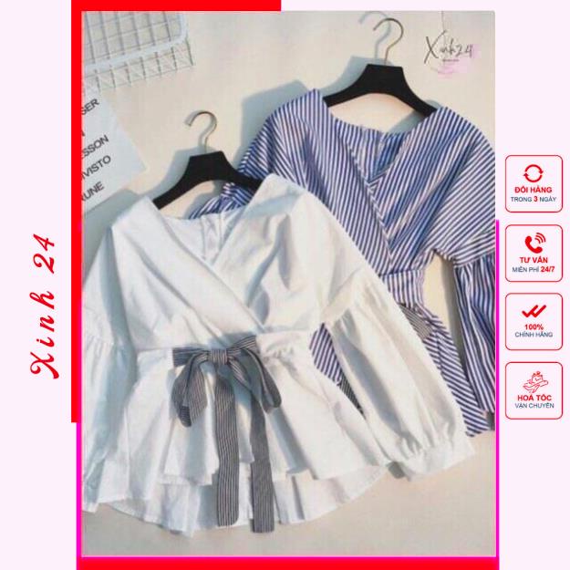 Áo sơ mi nữ tay cổ chữ V, kiểu tay phồng ngọt ngào và xinh xắn | BigBuy360 - bigbuy360.vn