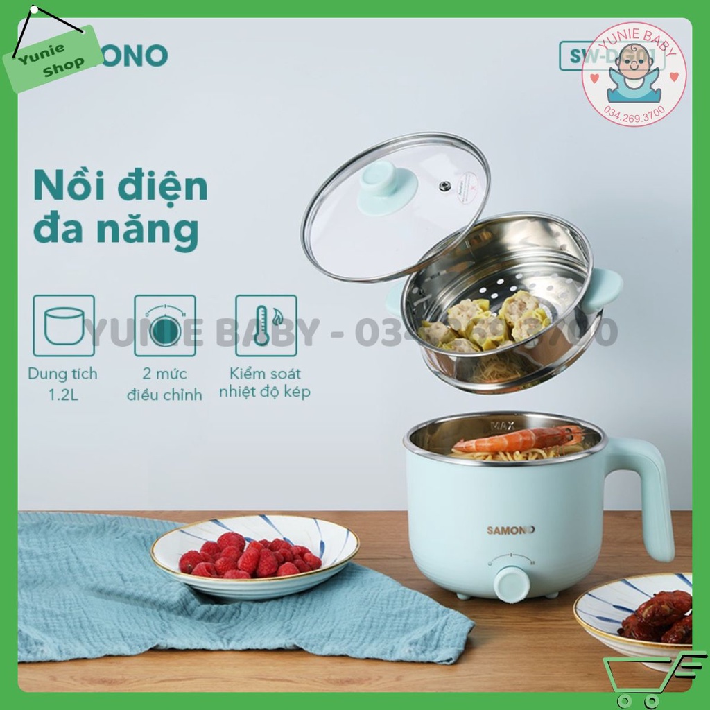 [BẢO HÀNH 12TH] Nồi điện đa năng SAMONO SW-DG01 dung tích 1.2L có xửng hấp nấu lẩu hấp rau nấu chè