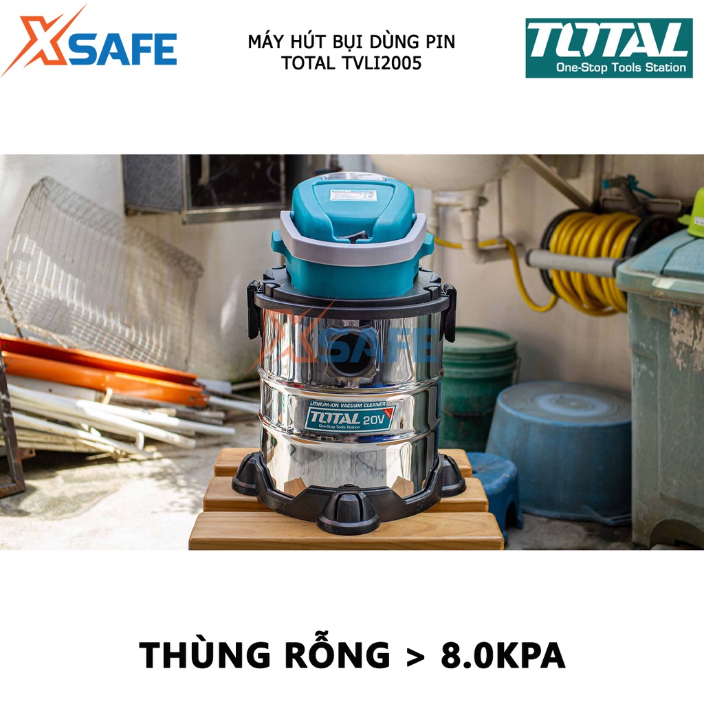 Máy hút bụi dùng pin 20V TOTAL TVLI2005 bình chứa 20L thép không gỉ - không bao gồm pin và sạc - xsafe