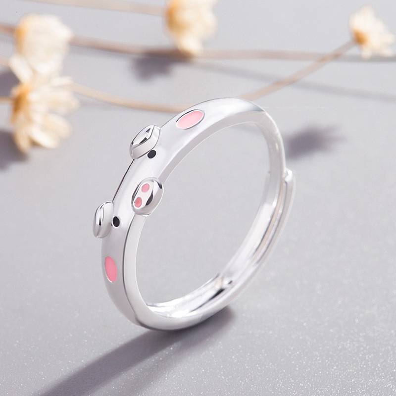 Nhẫn Thép Titan Mạ Bạc Khắc Hình Chú Heo Dễ Thương Thời Trang 2019 Cho Nữ