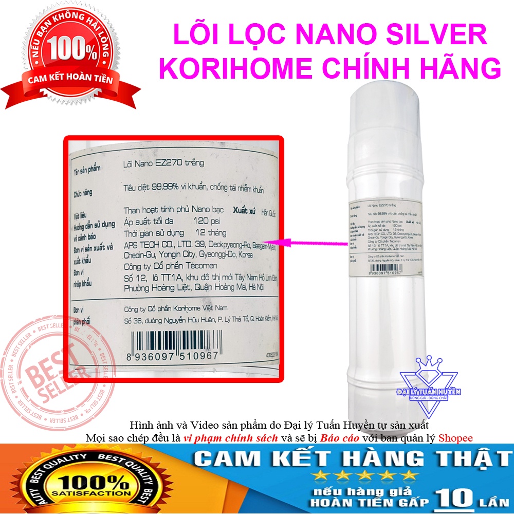 Lõi lọc nước Nano Silver KoriHome chính hãng