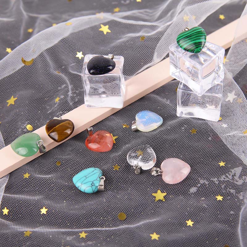 Hạt charm thạch anh hình trái tim làm trang sức thủ công
