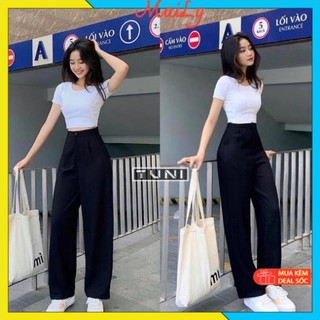 Quần ống suông rộng cạp cao - Quần ống suông nữ đẹp dáng dài, khóa sườn siêu hot hit giúp tăng chiều cao đáng kể