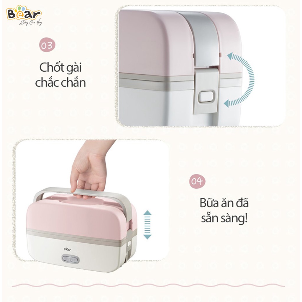 Hộp cơm điện cầm tay mini đa năng, Hộp Cơm Cắm Điện Văn Phòng Bear DFH-B10J2, Bản quốc tế Bảo hành 18 tháng