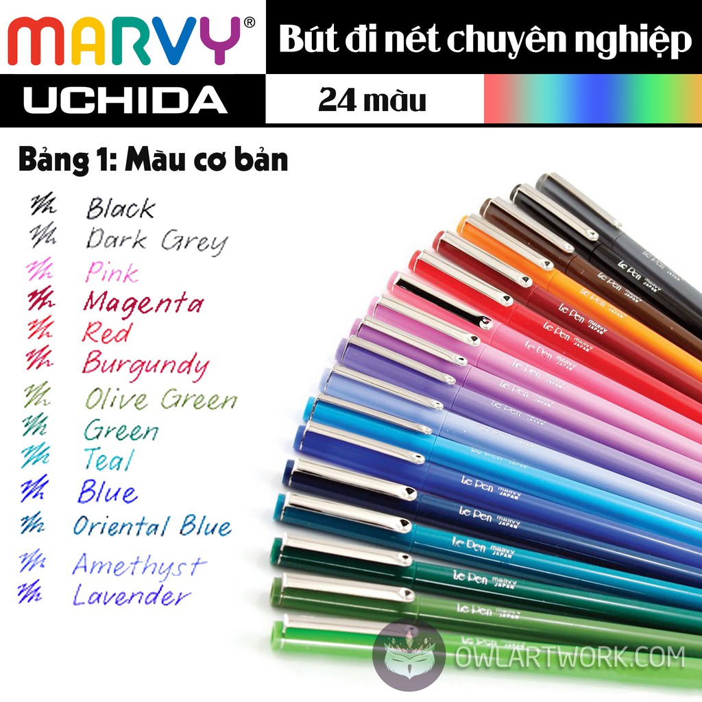 [CÂY LẺ] Bút Line Màu Lepen MARVY UCHIDA Đi Nét Chuyên Nghiệp (Bảng 1 Màu Cơ Bản)