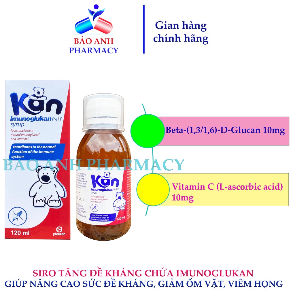 [NHẬP KHẨU CHÍNH HÃNG] Imunoglukan P4H (mẫu mới KAN syrup) - Tăng đề kháng cho bé, giảm ốm vặt, cảm cúm - Chai 120ml