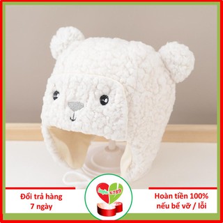 Mũ len lông cừu gấu phi công có bịt tai giữ ấm và dây buộc cho bé từ 3 tháng đến 3 tuổi - duonghieu6789