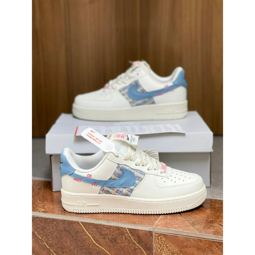 Giày_Nike Trắng , Giày_Nike Air Force 1 Just do it ( trắng xanh) Cao Cấp Bản Classic Full Size Nam Nữ Full Box BILL