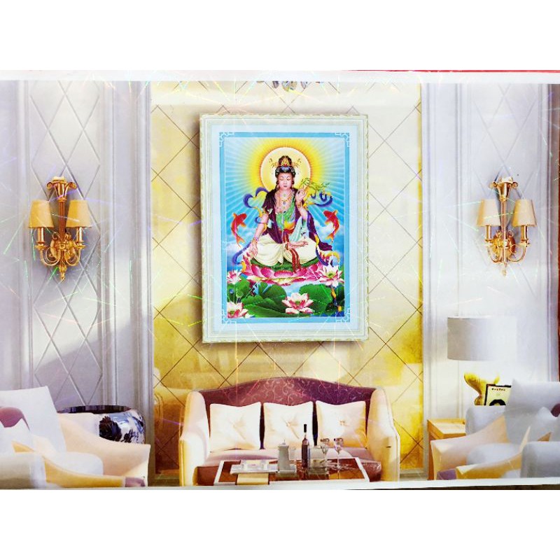 Tranh gắn đá Phật Bà 64× 91cm(đã hoàn thành)