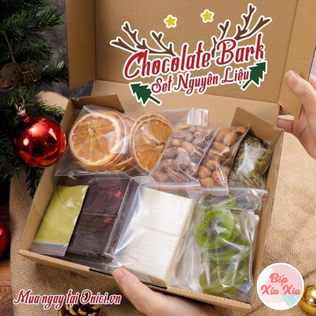 Socola thanh Bếp xíu xiu, Chocolate Bark set nguyên liệu thành phẩm 12 thanh nhiều loại hạt, kèm khuôn