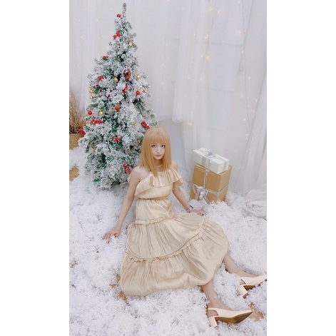 Đầm công chúa dài xoè phối bèo óng ánh ulzzang