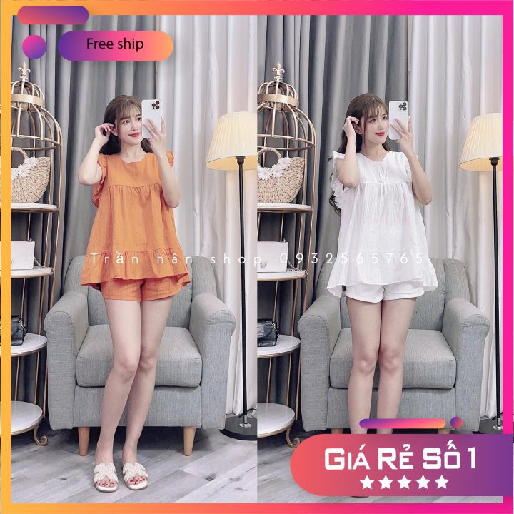 Set bộ nữ [ẢNH THẬT CỦA SHOP] đùi thô vằn kiểu babydoll cánh tiên cực bánh bèo🍁4011374