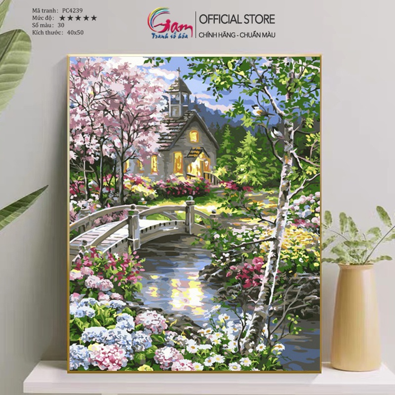 Tranh Số Hóa Phong Cảnh Thiên Nhiên Mùa Xuân GAM Trang Trí Đã Căng Khung 40x50cm PC4239