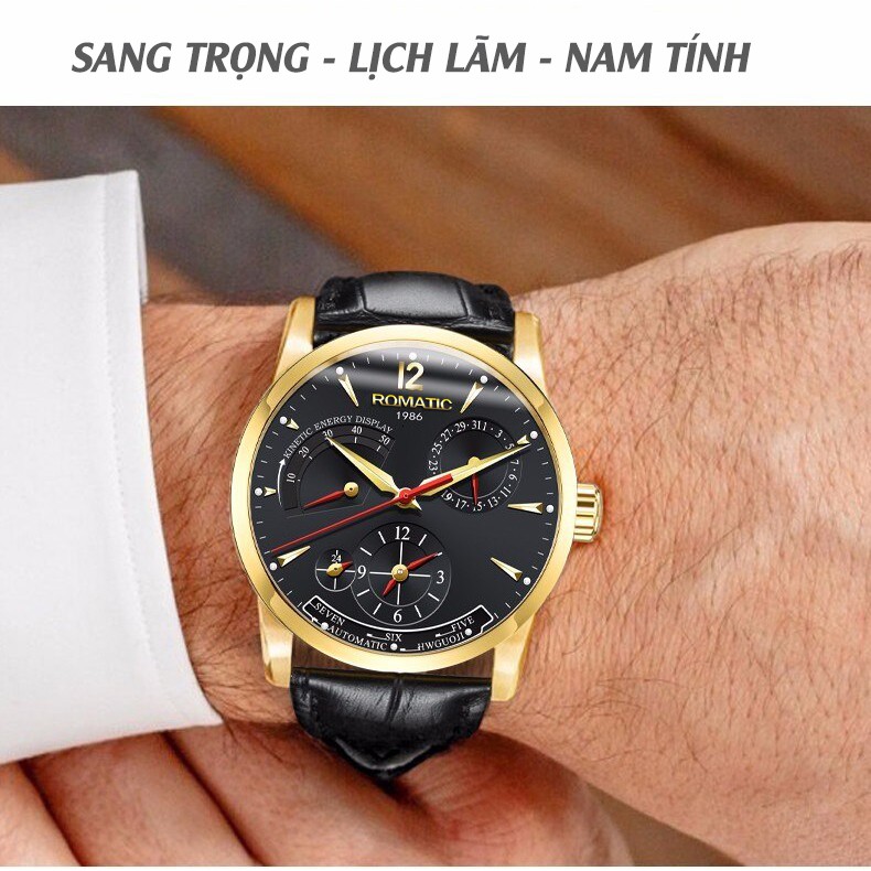 Đồng Hồ Nam ROMATIC BRANDOM Dây Da Cao Cấp, Chống Nước Rất Tốt