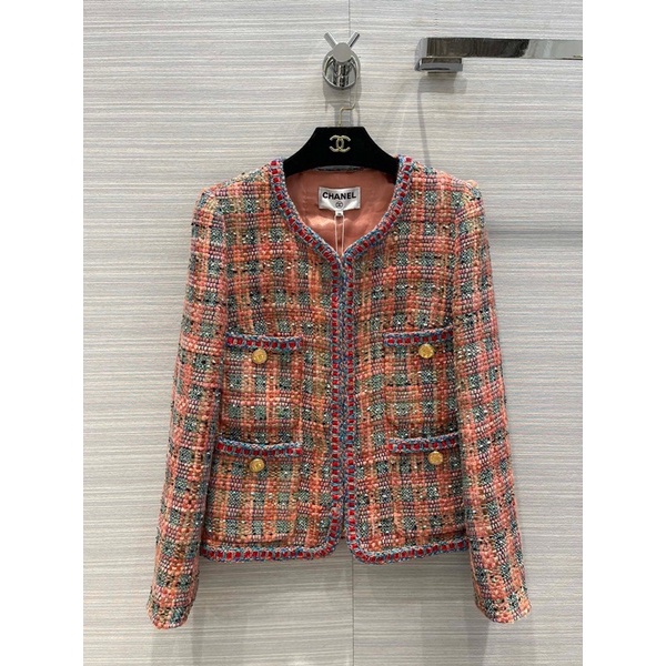 Áo khoác dạ tweed nữ cổ tròn thương hiệu thời trang cao cấp Chanel Channel 𝘾𝙝𝙖𝙣𝙚𝙡 CN